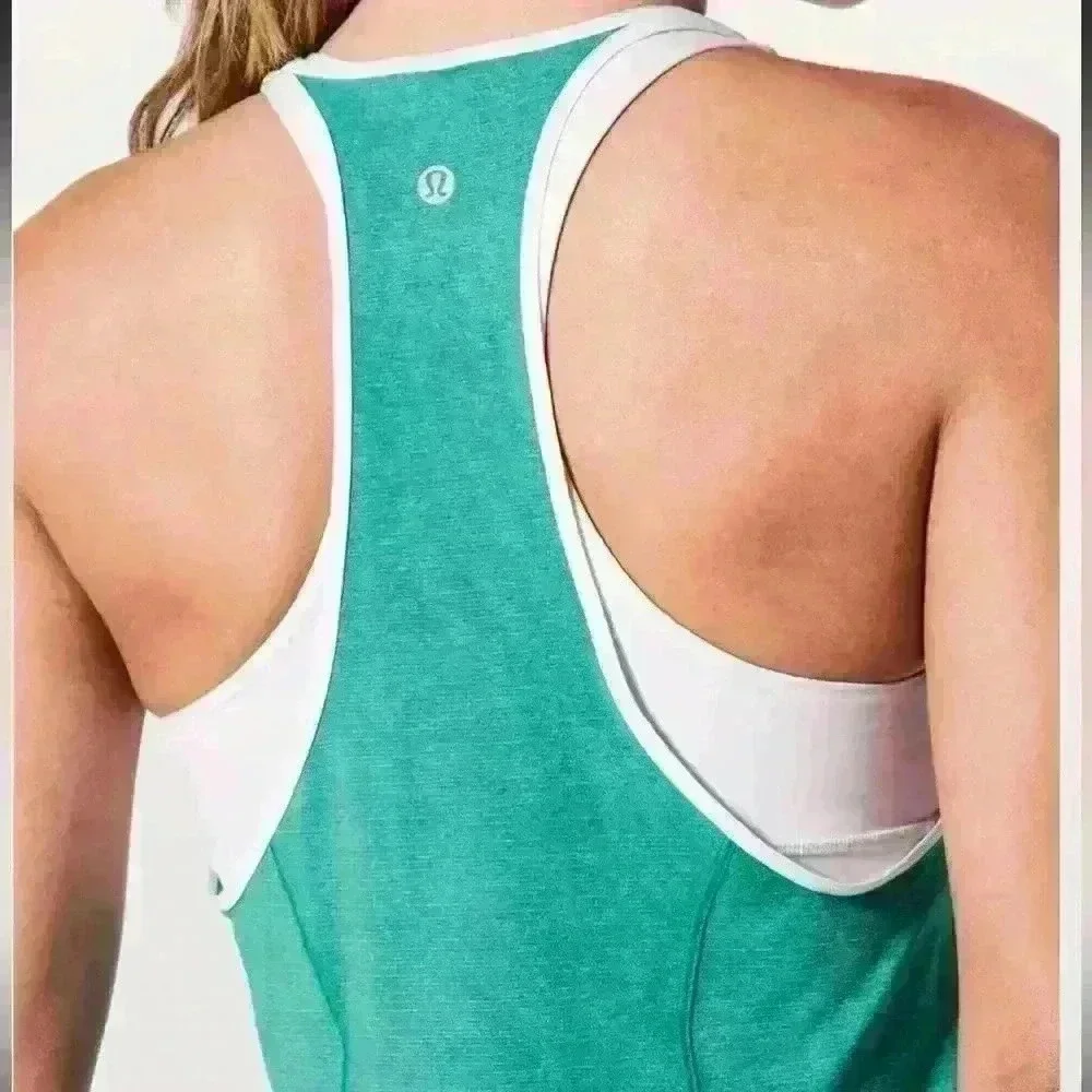 Lululemon Time To Sweat Tank Heathered Spirit Green / White
